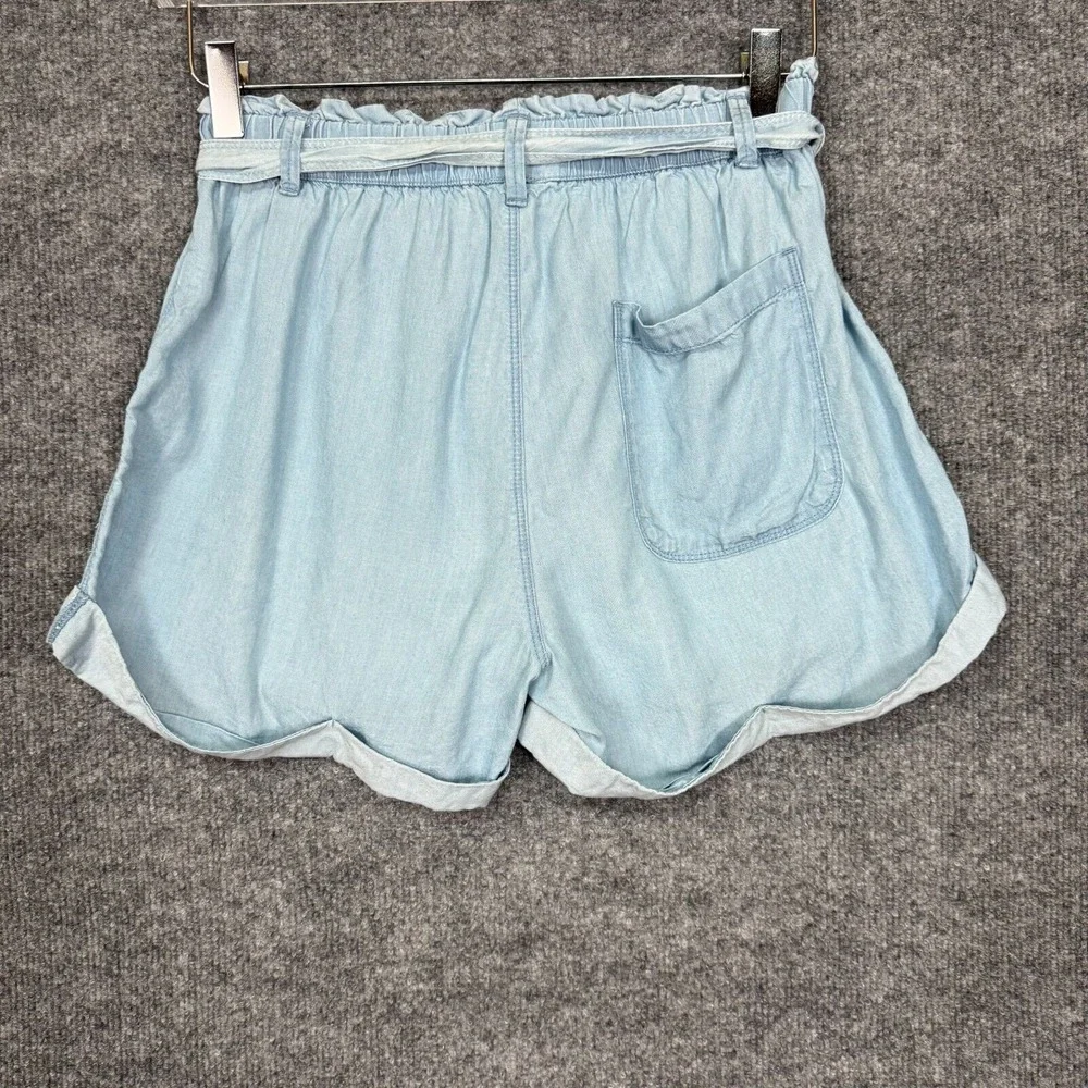 Aerie Shorts Womens Small Blue Chambray‎ Light Wash Belted Lightweight Jorts